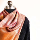 Dark Coral & Yellow Striped Pure Handwoven Pashmina Stole