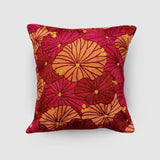 Fronds Chainstitch Embroidered Cushion Cover Red & Yellow
