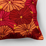 Fronds Chainstitch Embroidered Cushion Cover Red & Yellow