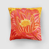 Lotus Chainstitch Embroidered Cushion Cover Red & Yellow