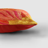 Lotus Chainstitch Embroidered Cushion Cover Red & Yellow