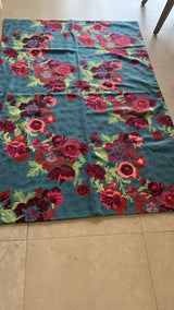 Bluish green Hand Embroidered Chainstitch Rug