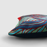 Lotus Chainstitch Embroidered Cushion Cover Blue & Red