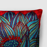 Lotus Chainstitch Embroidered Cushion Cover Blue & Red