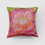 "Lotus Chainstitch Embroidered Cushion Cover - Pastel "