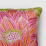 "Lotus Chainstitch Embroidered Cushion Cover - Pastel "