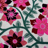 Off White And Rasberry Pink Hand Embroidered Chainstitch Rug