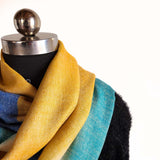 Yellow Ochre & Cobalt Blue Pure Handwoven Pashmina Stole