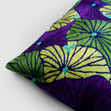 Fronds Chainstitch Embroidered  Cushion Cover Blue, Purple and Green