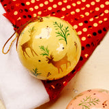 Reindeer Christmassy Baubles - Mixed Pastel Papier Mache Christmas Decorations in Pack of 5